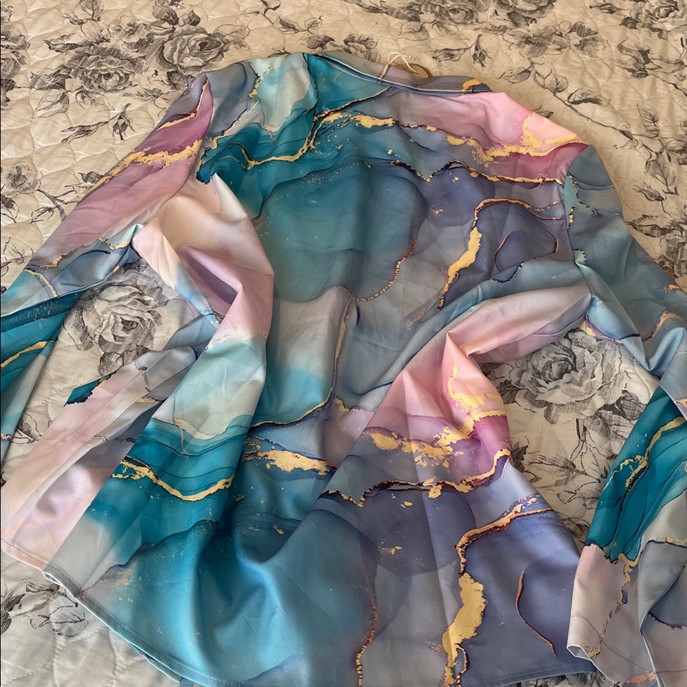 Zolucky Brand Blue and Gold Abstract Button-Up Shirt - Picture 5 of 9